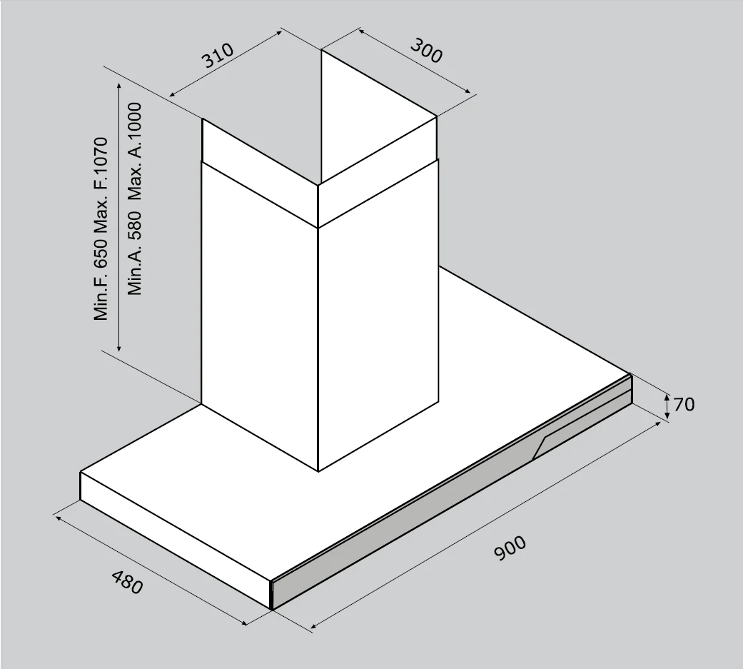 Airforce F191 90cm Wall Mounted Designer Cooker Hood - Image 3