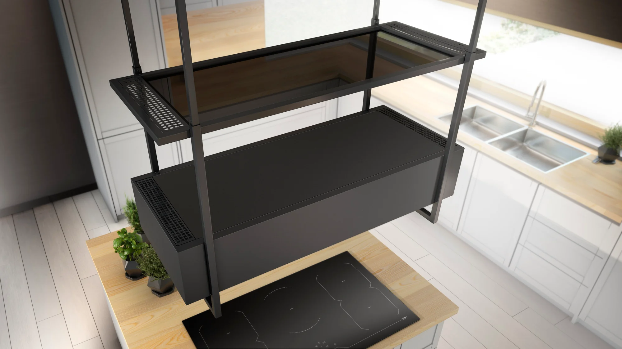 Airforce Side 100cm Island Cooker Hood with Touch Control buttons, 2 Usable shelves in Anthracite Finish - Image 3