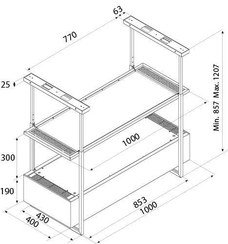 Airforce Side 100cm Island Cooker Hood with Touch Control buttons, 2 Usable shelves in Anthracite Finish - Image 5