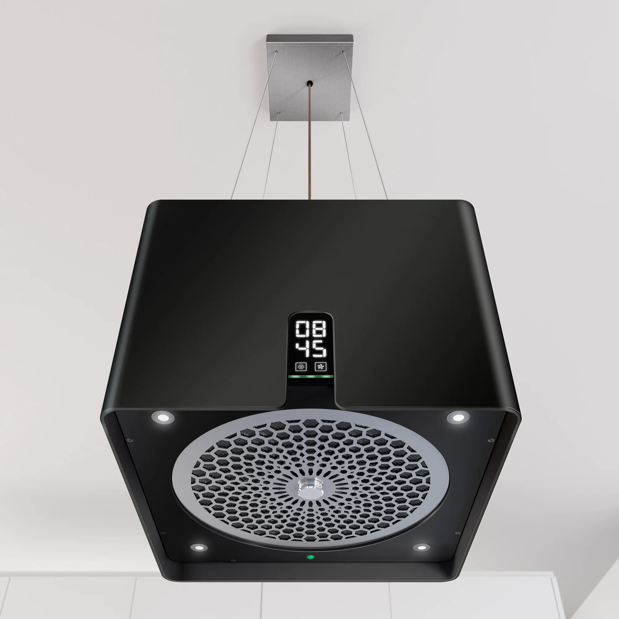 Airforce Square Crisalide 45cm Island Cooker Hood with Touch Control & Clock Digital Display Black Satin Finish - Image 3