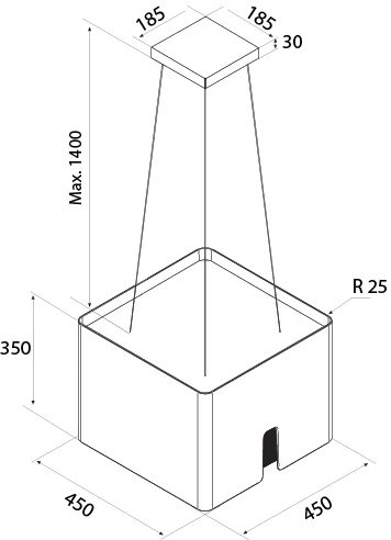 Airforce Square Crisalide 45cm Island Cooker Hood with Touch Control & Clock Digital Display Black Satin Finish - Image 4