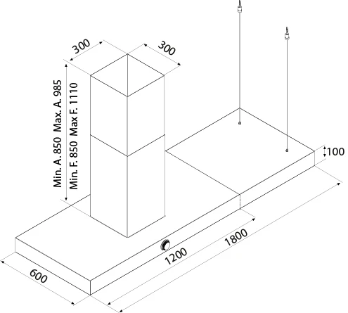 Airforce VIS BOXY NO DROP Island 120cm Stainless Steel Cooker hood with Rotary Dial Control Integra ready - Image 4