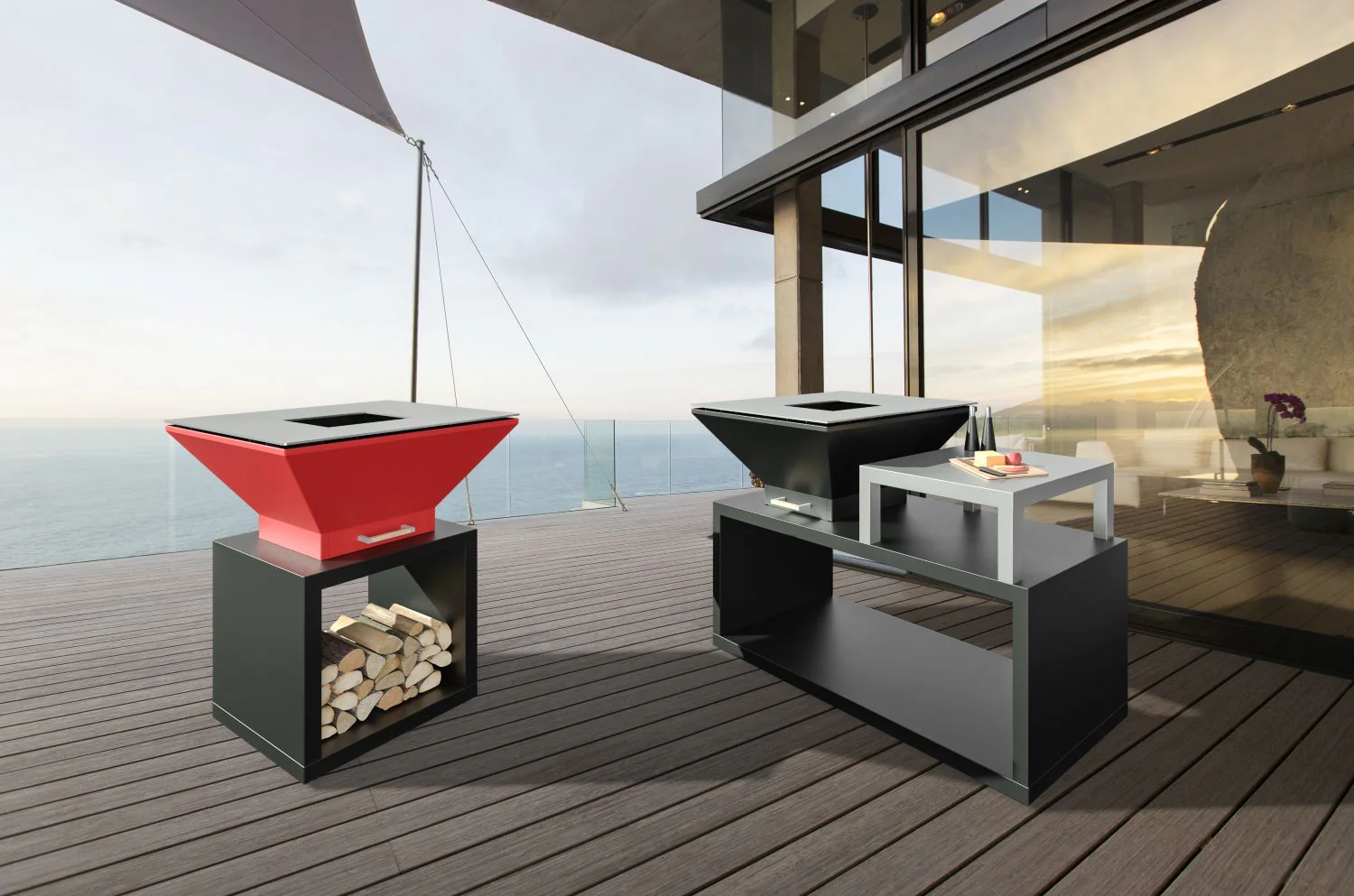 Oveneat OFP-WV-00000G Charcoal Grey BBQ Tower with wood storage includes Cover,cooking grill & grilled plate - Image 7